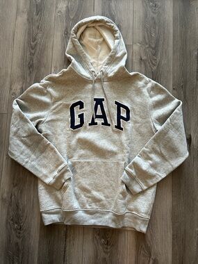 GAP Light Gray Crewneck Hoodie with Navy Logo